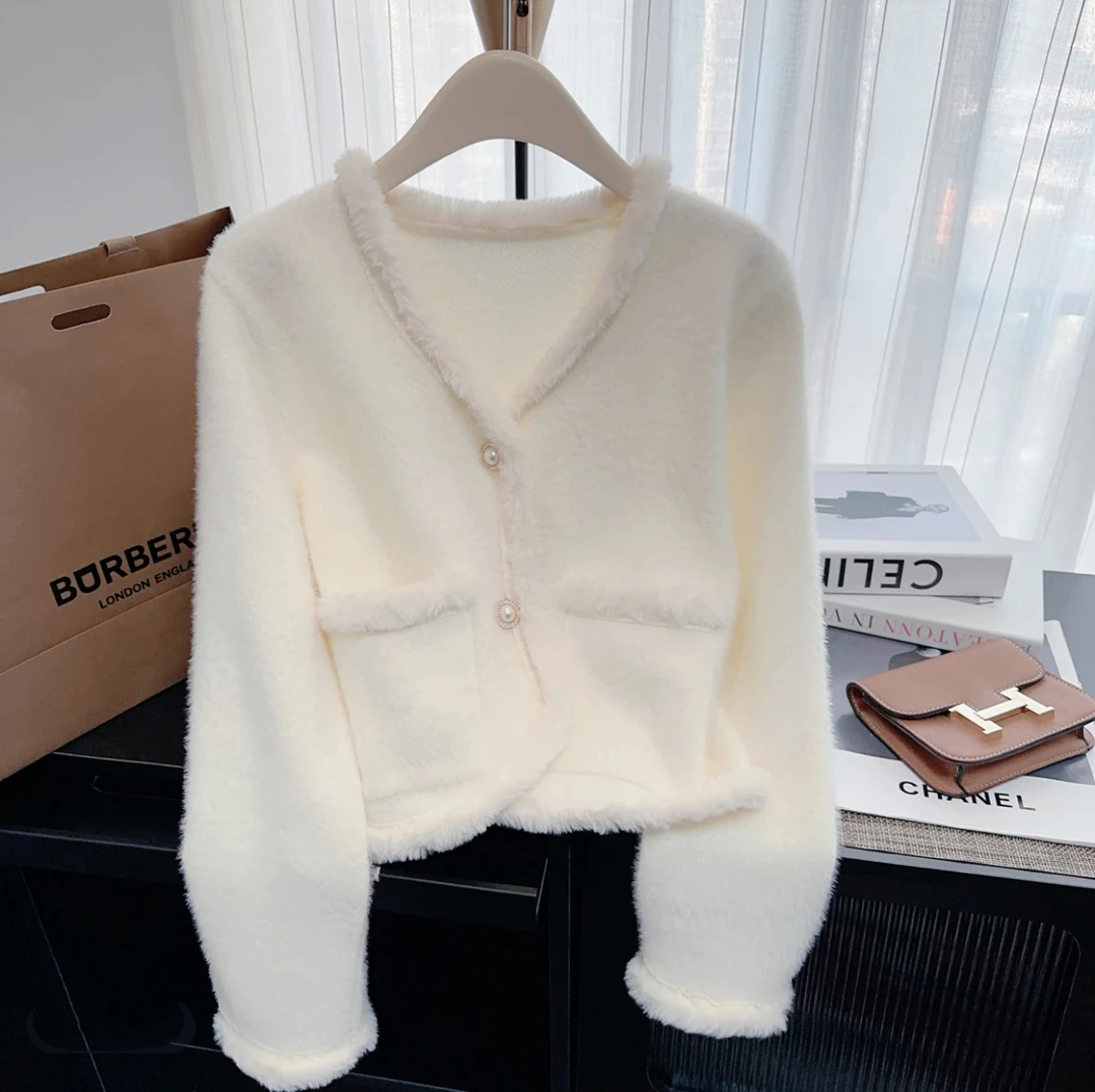 【亏本清仓】小香风水貂外套女冬季新款绒开衫显瘦长袖上衣女