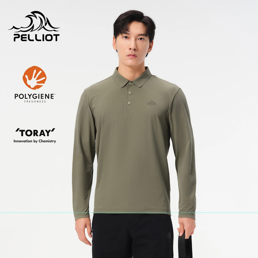 伯希和 户外速干T恤男春夏抑菌长袖上衣干爽透气polo衫快干运动衣