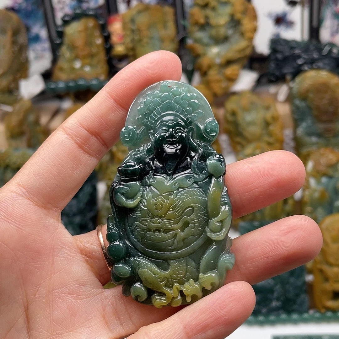 翡翠未镶嵌颈饰天然翡翠a货财神