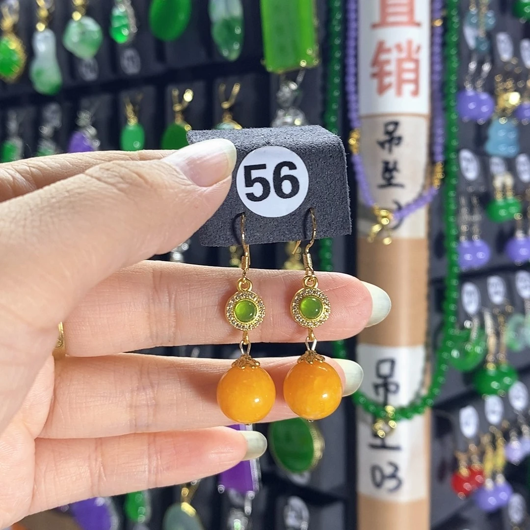 银S925镶嵌翡翠耳饰56