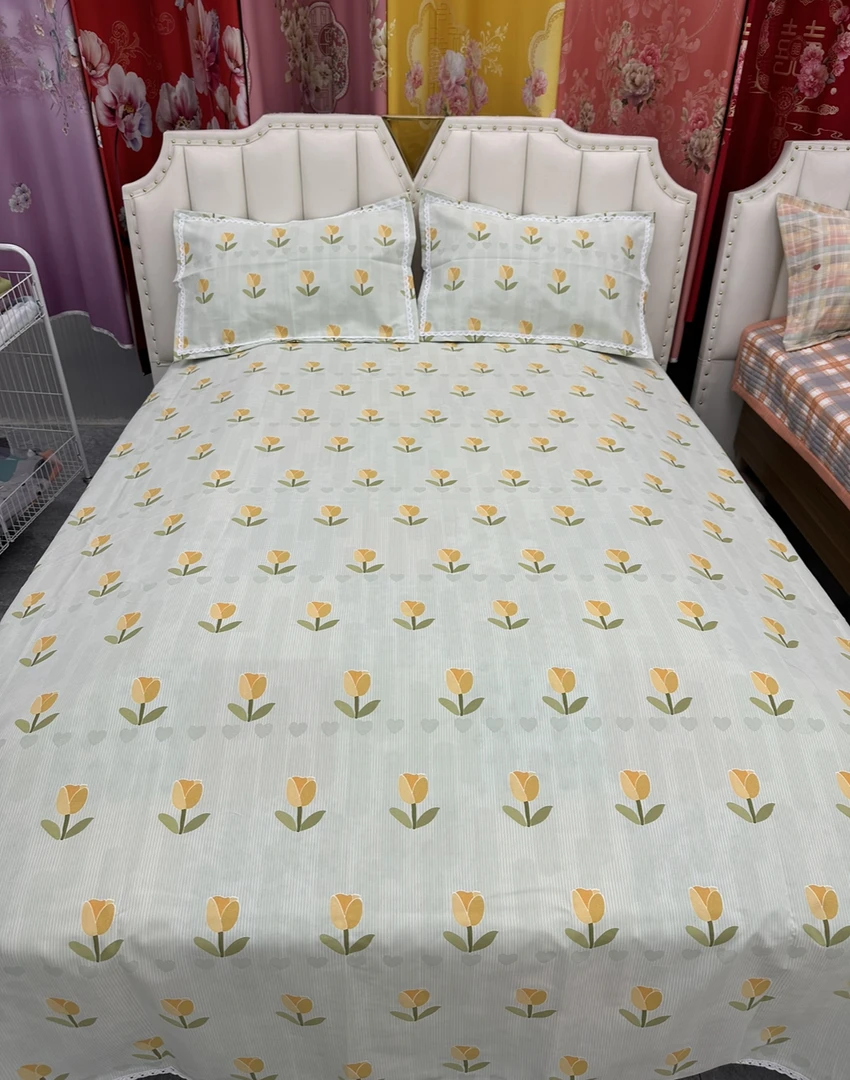 （小优优）老粗布双人床单花边款 尺寸2.45✖️2.35 ±5厘米送枕套一对