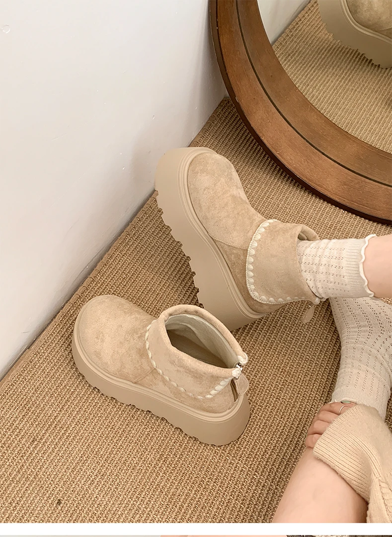 秋季新款韩版小个子圆头松糕厚底马丁时尚短靴女款2025新款鞋子