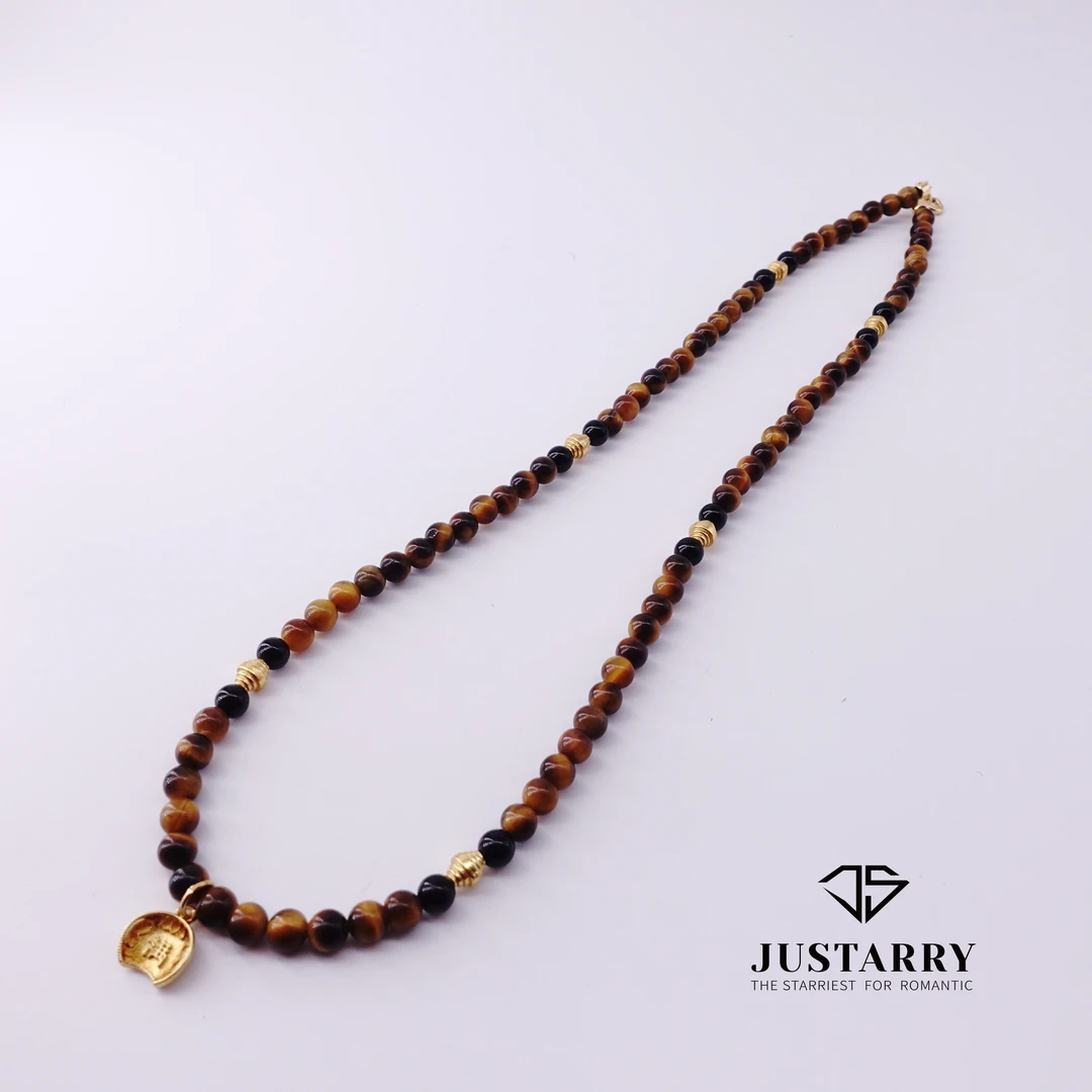 JUSTARRY【财满-新款】S925银天然虎眼石黑玛瑙锁骨项链简约中国风