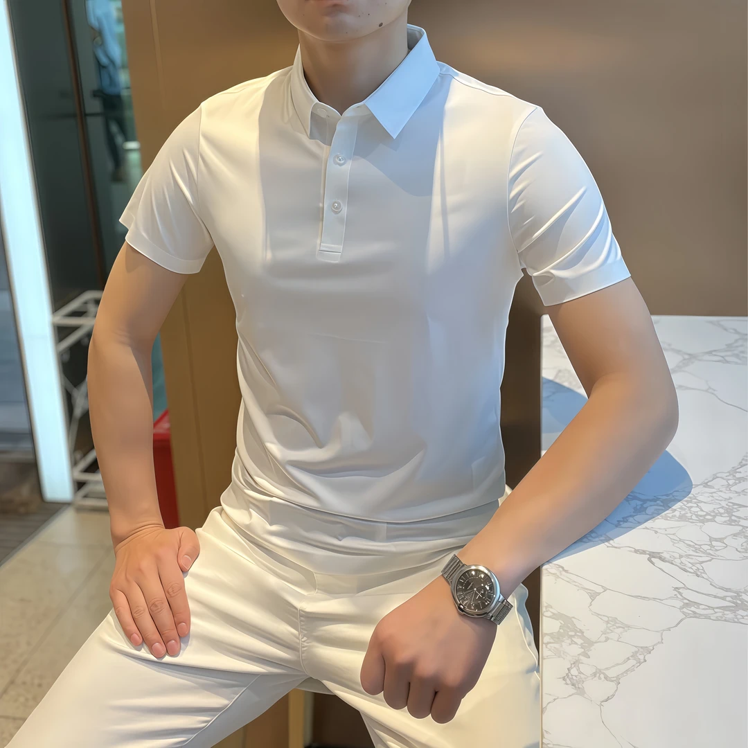 【欧卡斯】男士轻奢简约修身弹力透气纯色百搭翻领polo衫男款w60