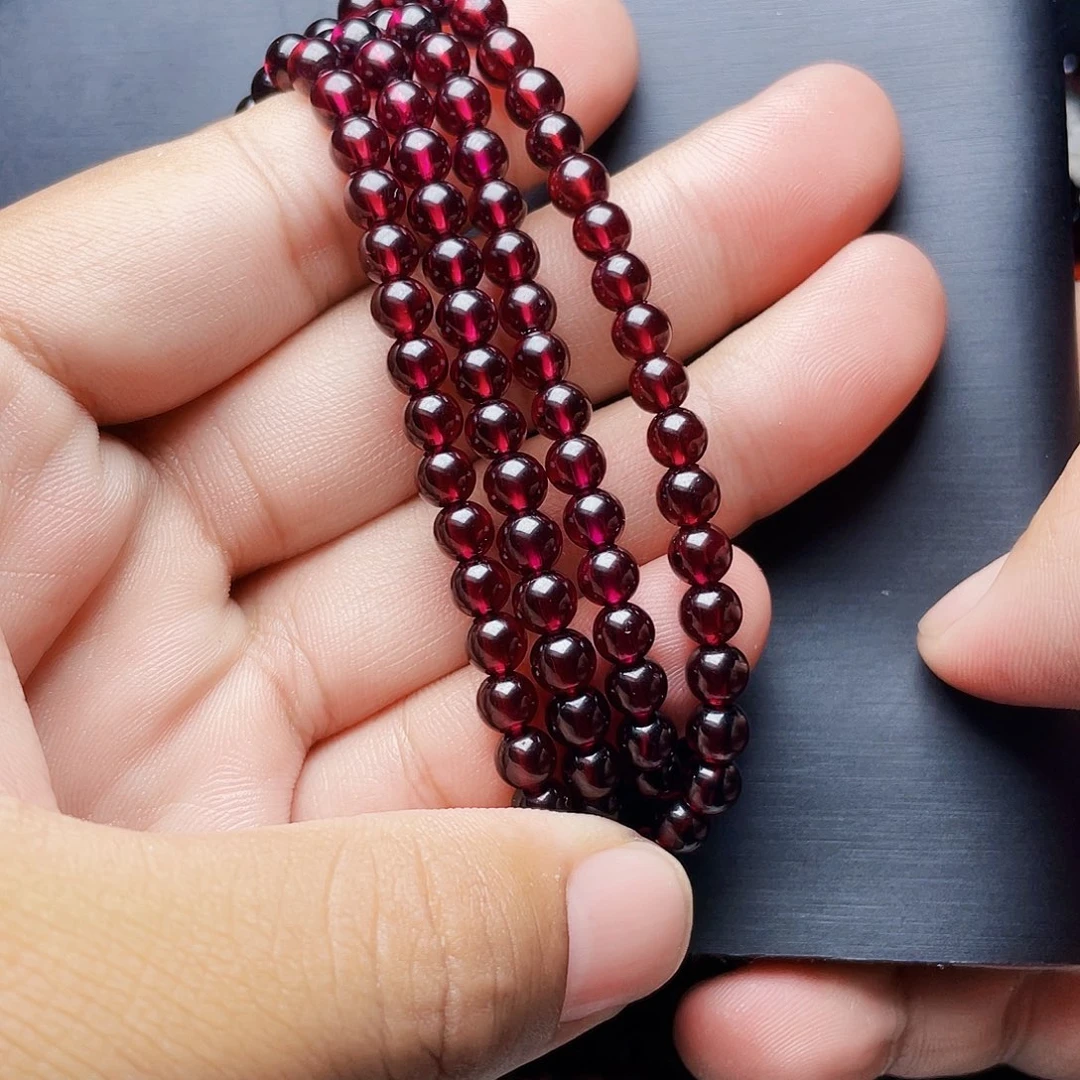 石榴石手链未镶嵌5.0MM毕业级酒红四圈天花板10A