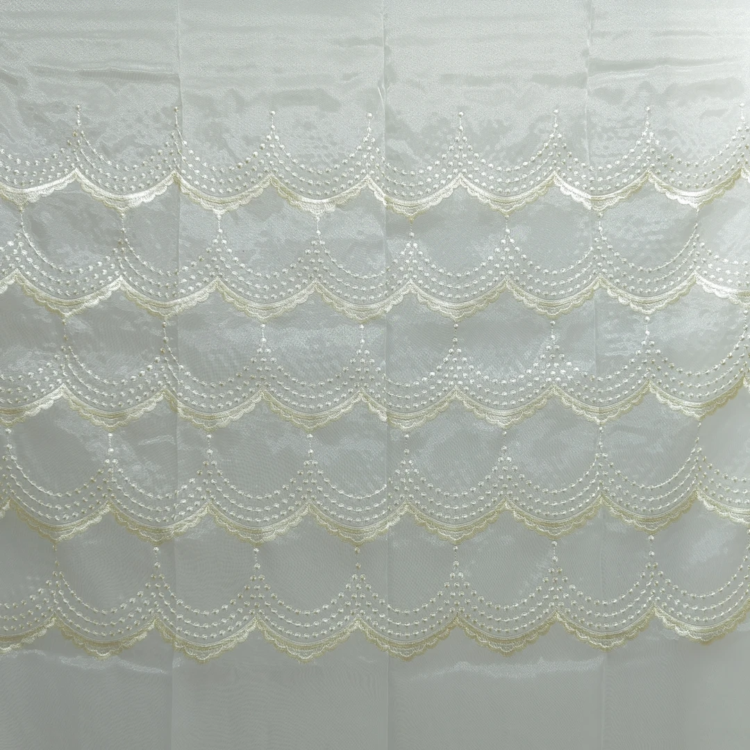 00794 成品刺绣挂钩款客厅透光阳光纱帘7米高2.7米免费对开设计