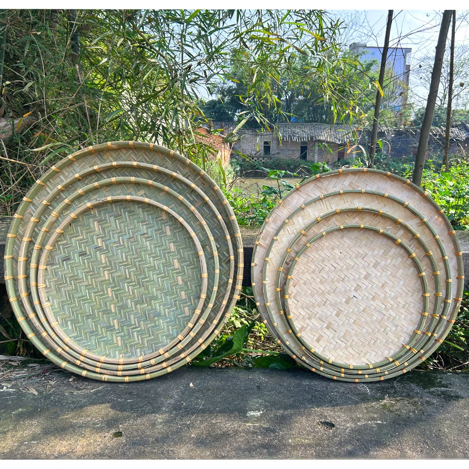 竹盘竹筛箩筐农家晾晒竹制品竹编圆装饰竹匾手工食品簸箕绘画圆形