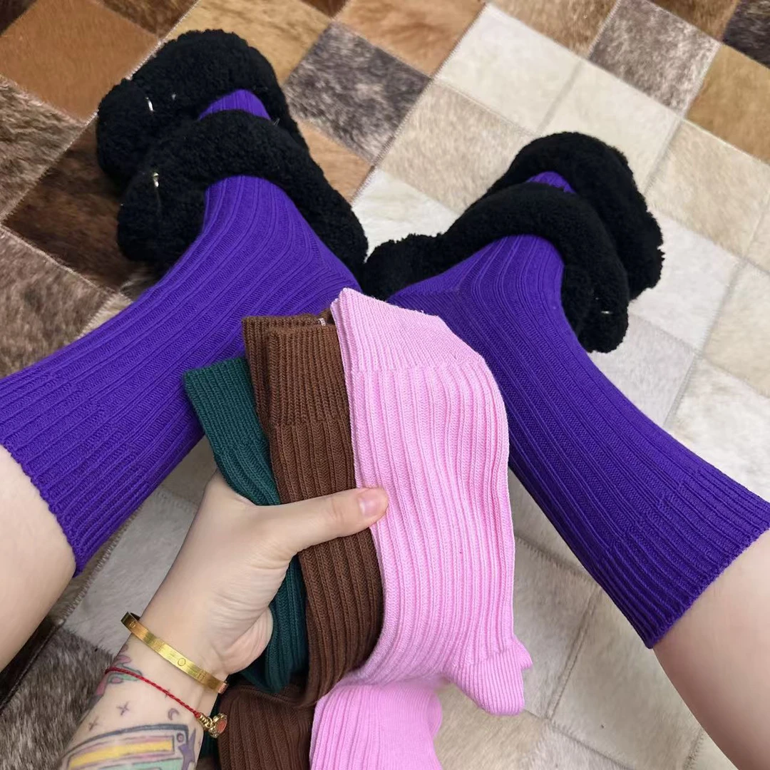 新款多色秋冬季百搭中筒袜韩版纯色