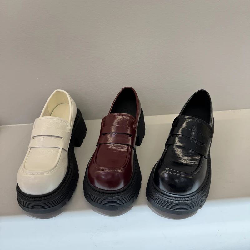 2025新款厚底乐福鞋女英伦风小皮鞋圆头黑色单鞋学院百搭女鞋