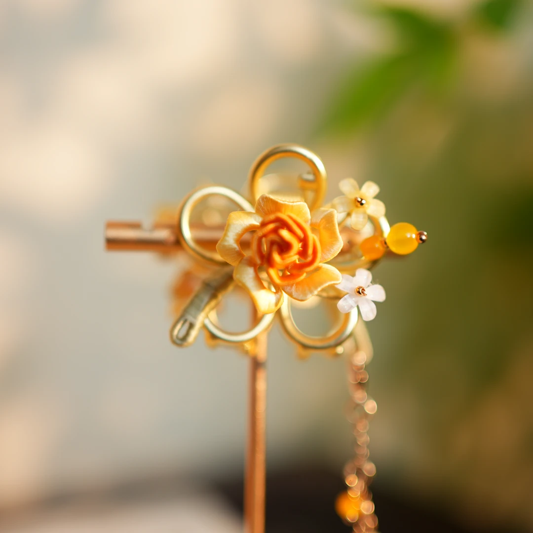 【玫瑰抓夹】黄色 5cm 非遗缠花工艺 日常国风仙女百搭礼品