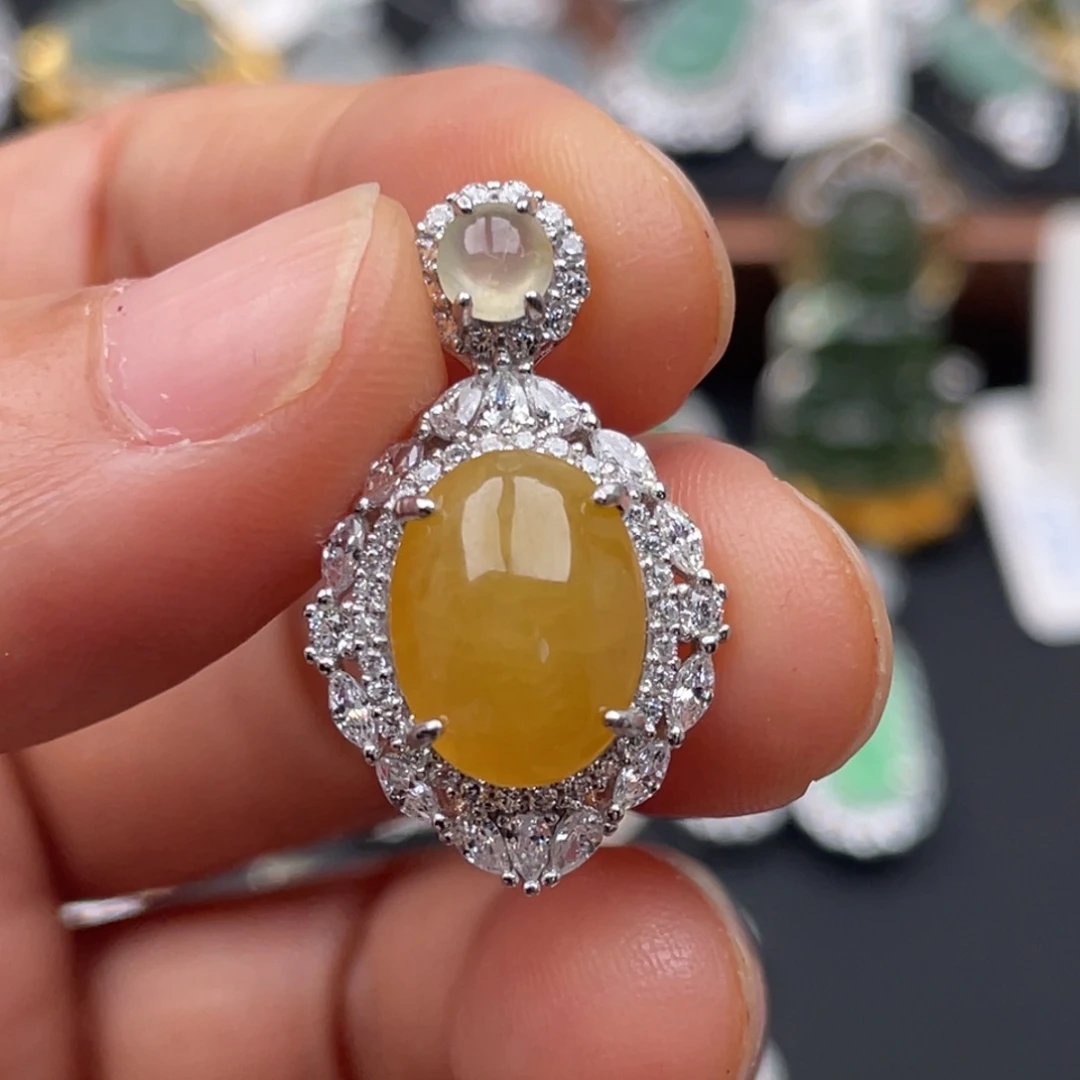 翡翠银S925镶嵌吊坠(不含链)