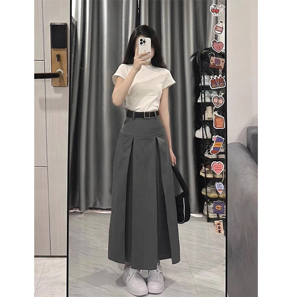 梨形身材半身裙女秋冬款胖妹妹mm高腰显瘦遮胯a字长裙西装百褶裙