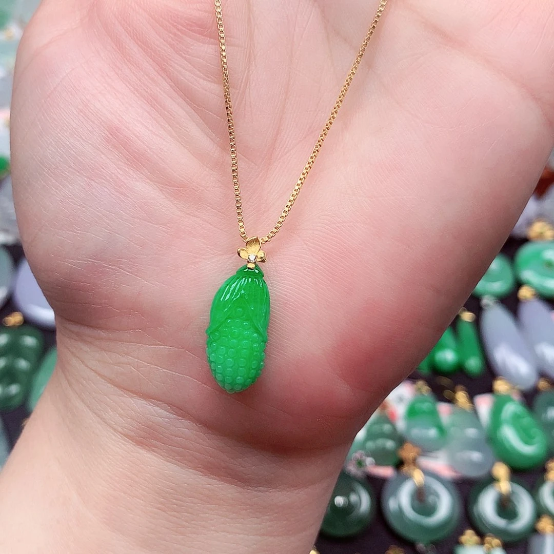 翡翠18K金镶嵌颈饰天然翡翠A货