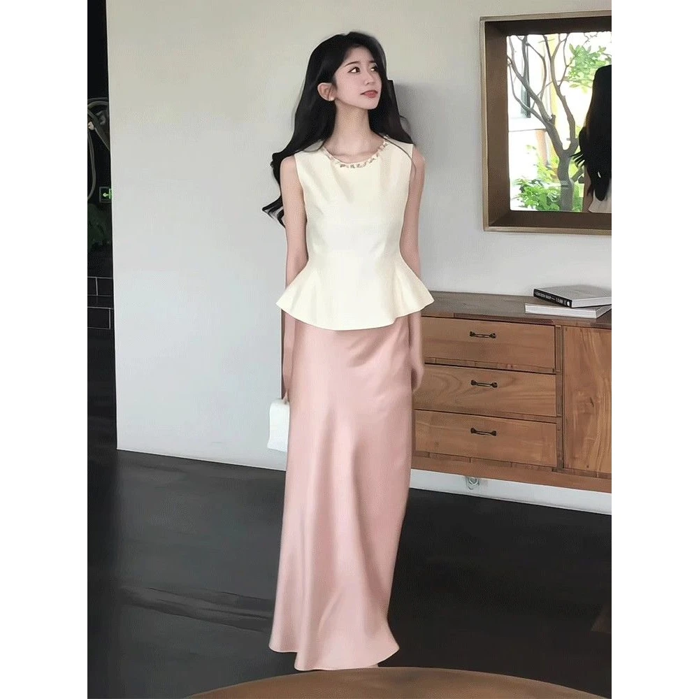 老钱风松弛感女装贵气K法式轻奢气质套装女夏季重工钉珠无袖背心