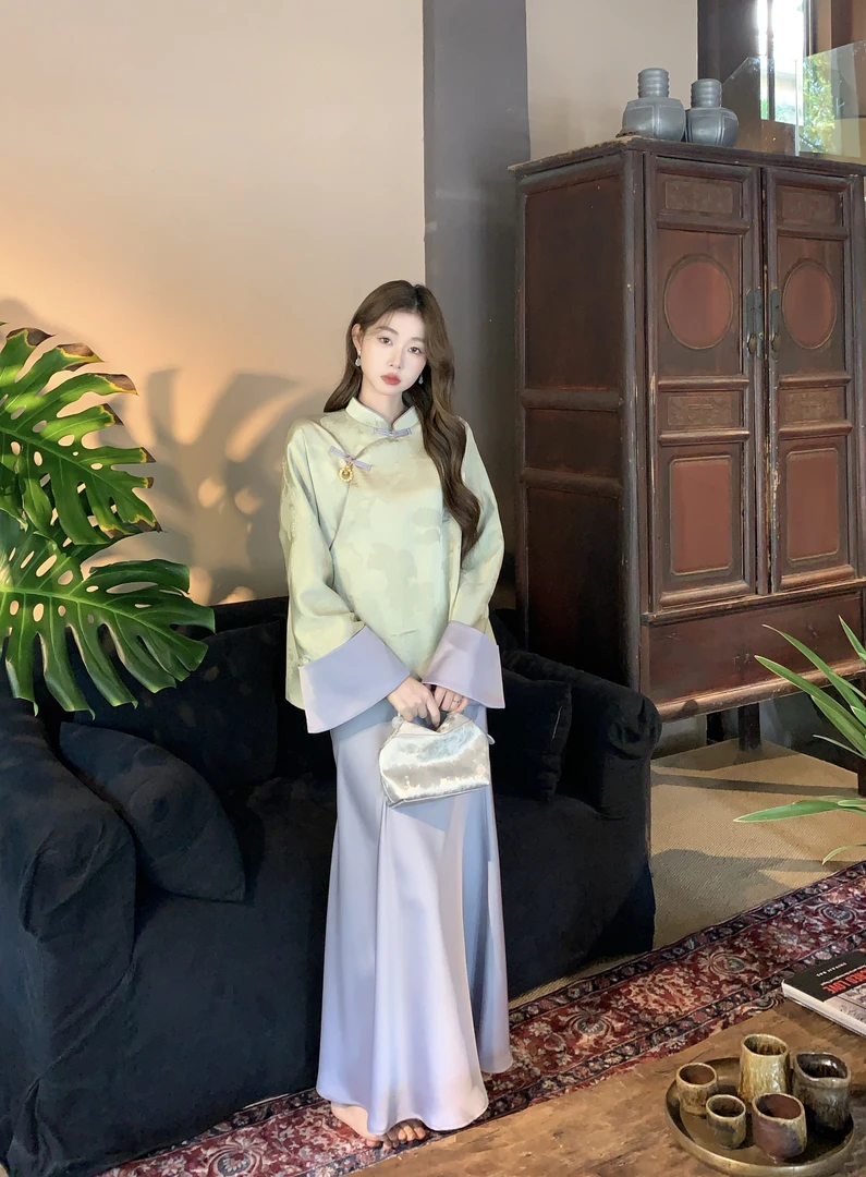 EIA一尧新中式国风【九重紫半裙】高级气质缎面半身裙女轻奢微A鱼尾