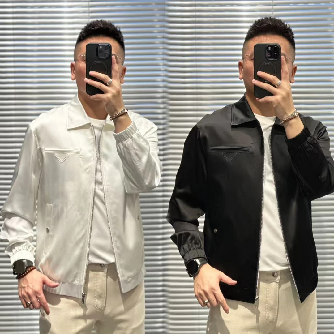 35227欧货夏季极简风翻领拉链男士醋酸外套