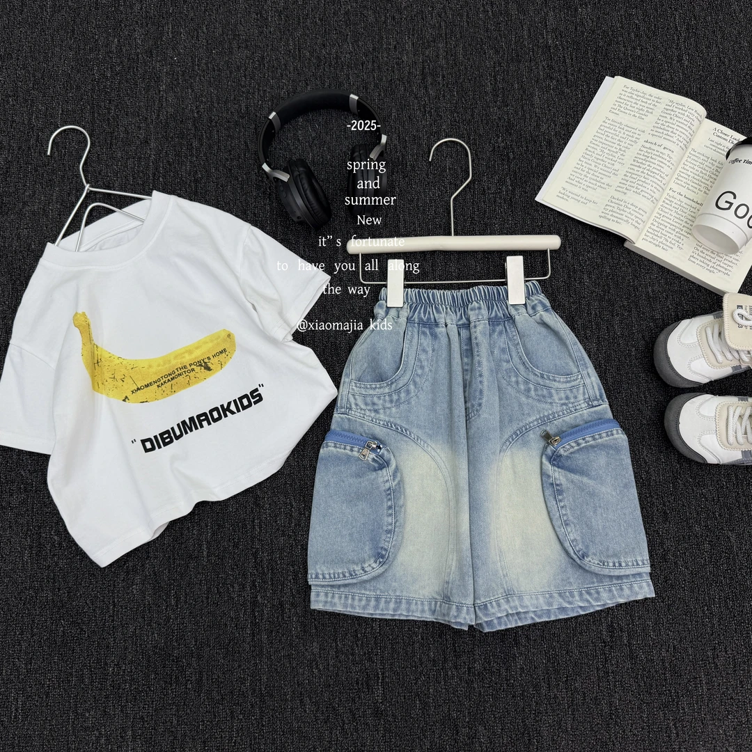 儿童夏季新款牛仔中裤K-5450欧若风穿搭潮酷男女童中裤子韩版穿搭