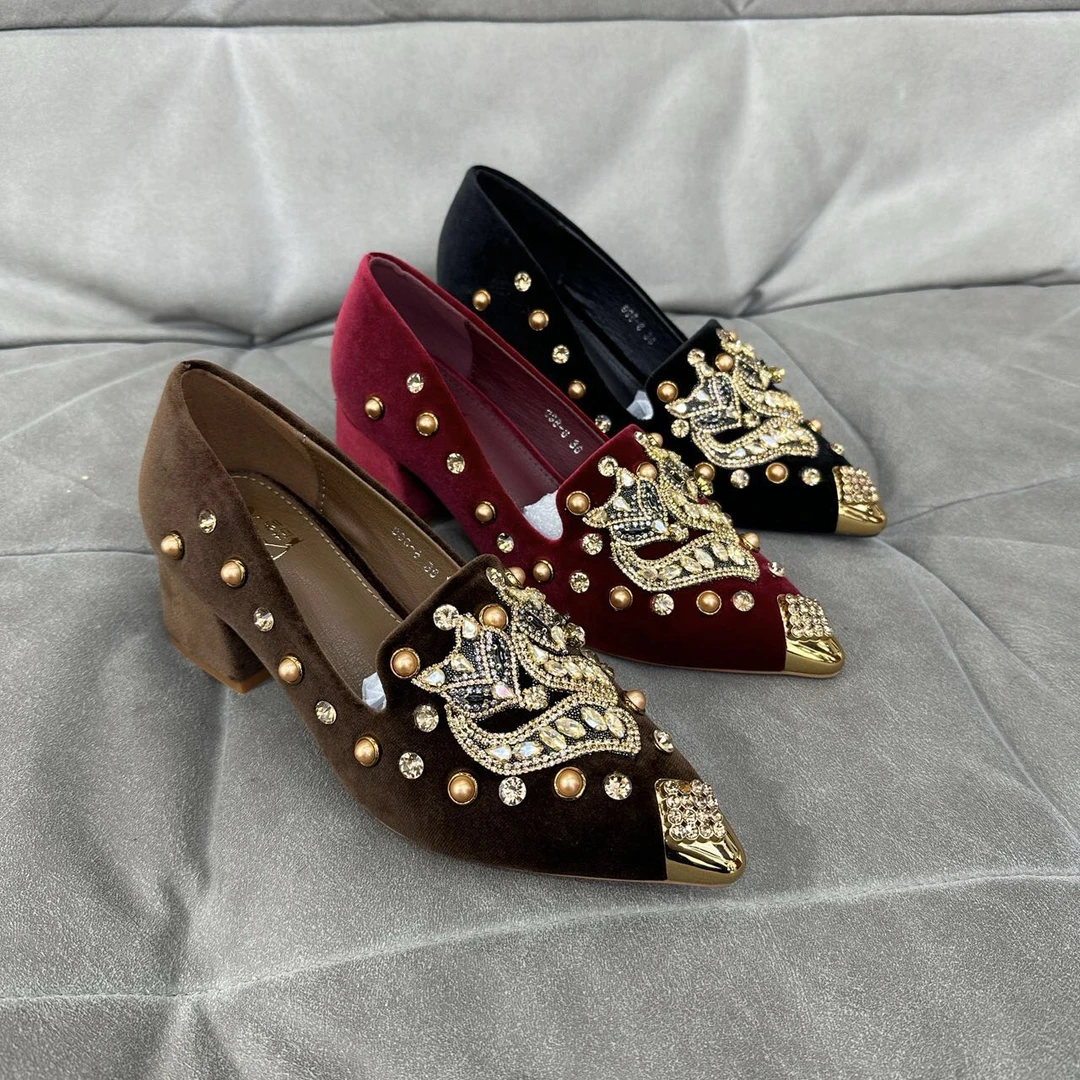 998-6尖头百搭春季森系高跟鞋粗跟平底方根高跟鞋手工鞋婚鞋方扣