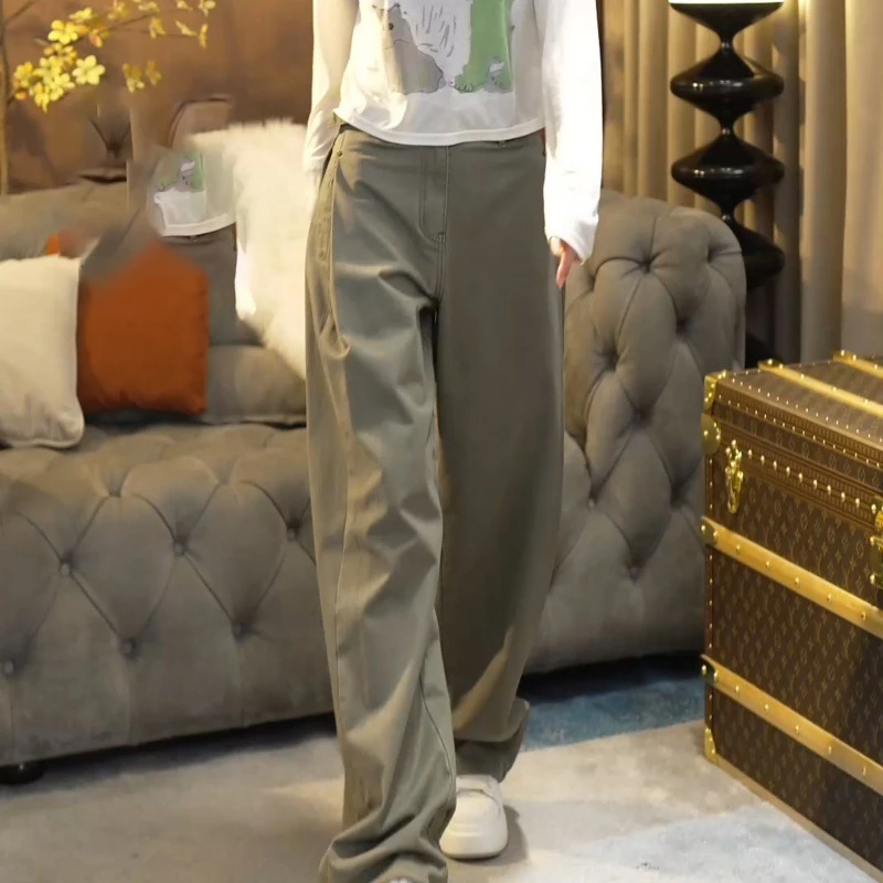 2025春夏新款水洗棉设计感修身百搭休闲长裤女工装裤LK2503399