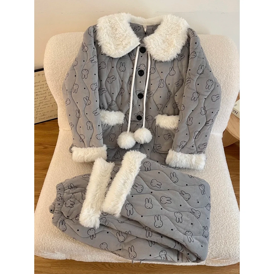 可爱米菲兔加厚睡衣女冬季2025加绒加厚长袖长裤可外穿家居服套装