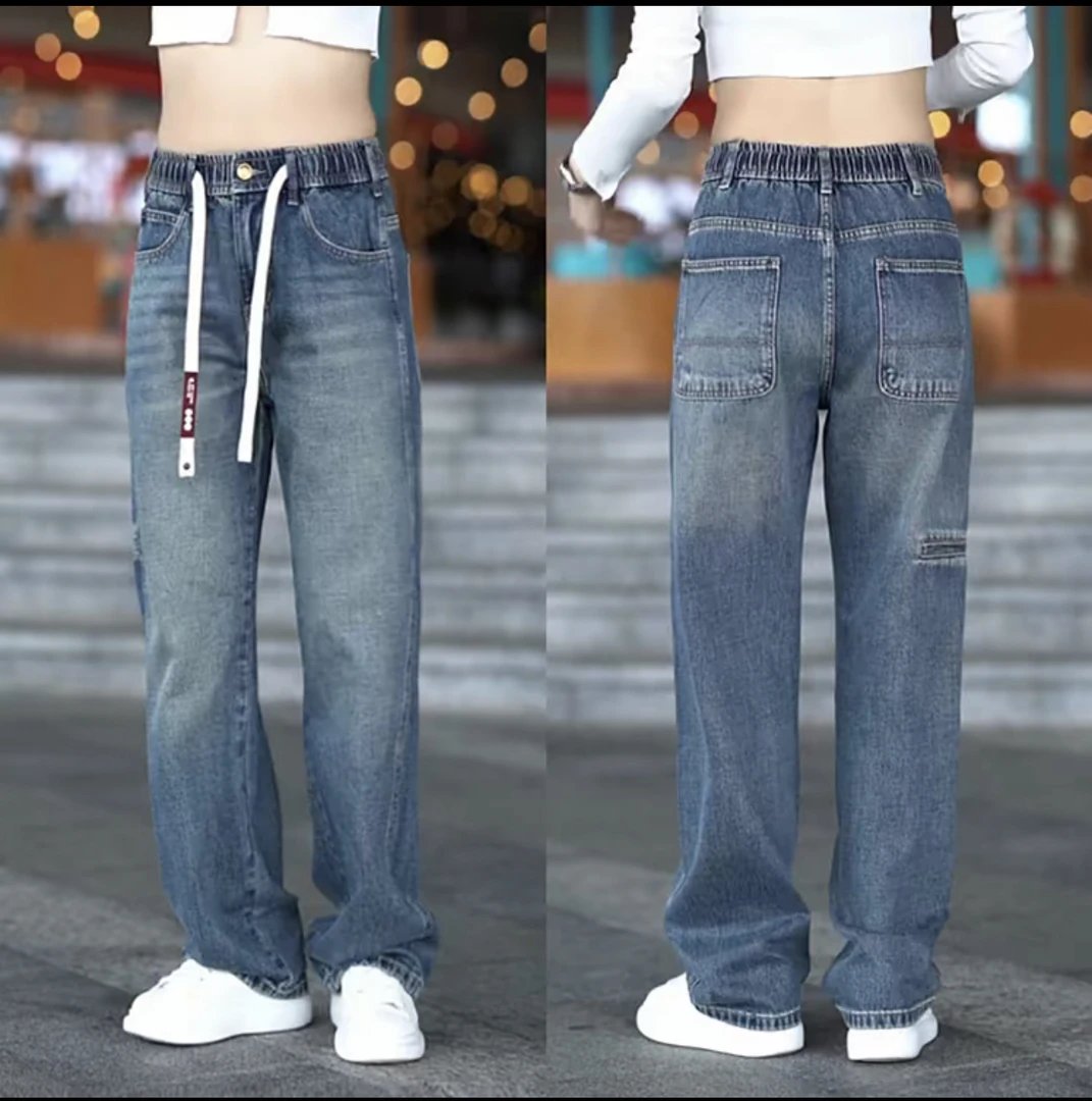 美式复古牛仔裤男款潮牌时尚宽松阔腿长裤秋季新款松紧腰休闲裤子