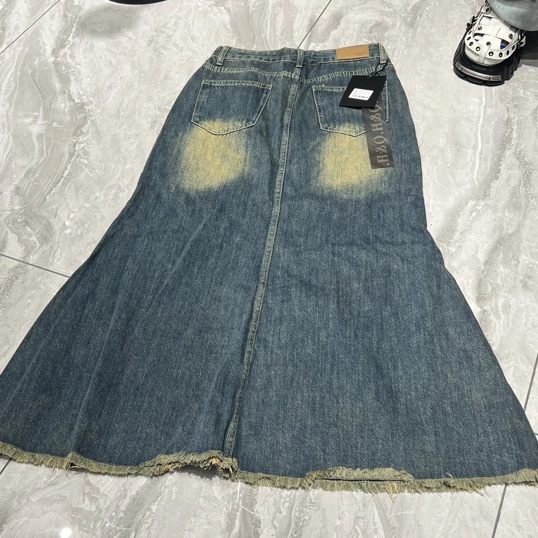11号复古中长款牛仔半身裙女高腰显瘦鱼尾A字包臀裙夏季新款