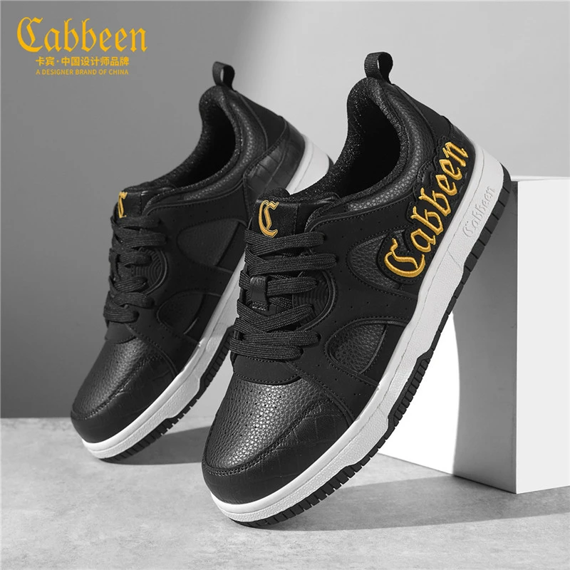 卡宾潮牌男生鞋子男鞋2025新款冬季运动休闲潮鞋百搭黑色厚底板鞋