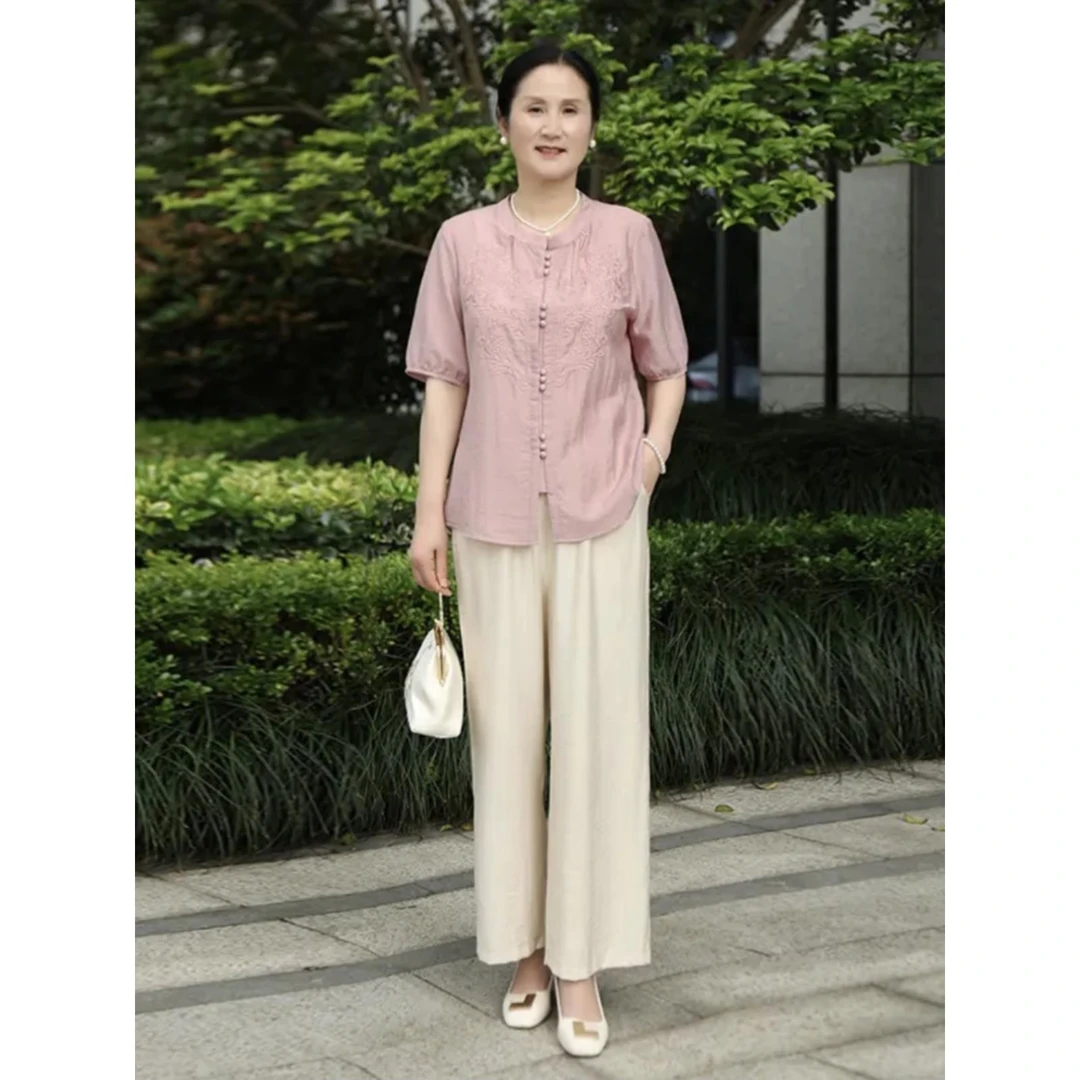 恒源祥彩羊母亲节中老年妈妈装夏装25新款套装年轻时尚洋气质国风