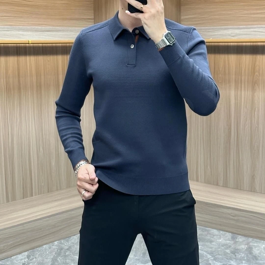 秋冬男士打底衫翻领个性时尚针织衫毛衣轻奢商务修身百搭舒适保暖