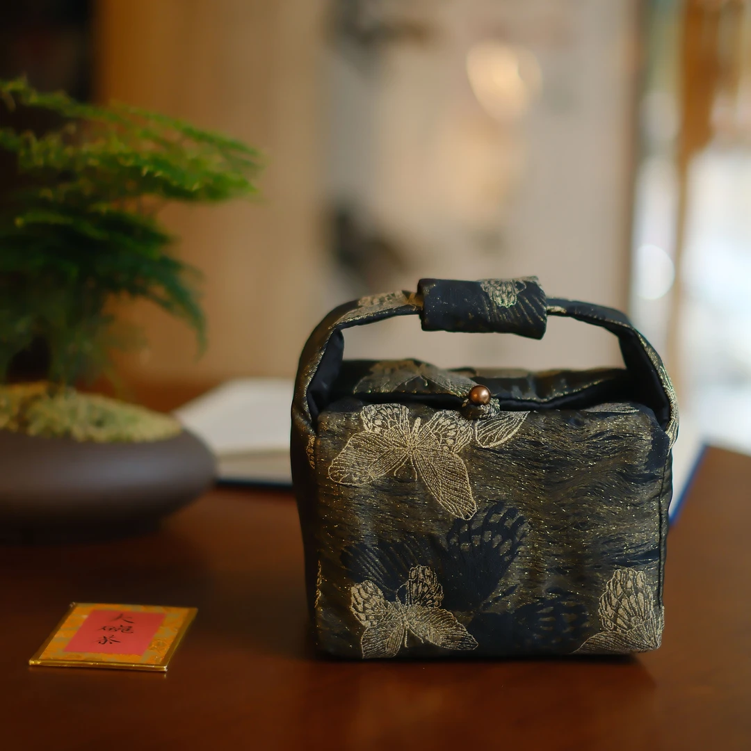大碗茶器【蝶翻金粉】手提国风织锦茶具收纳包中式茶具配件茶事包