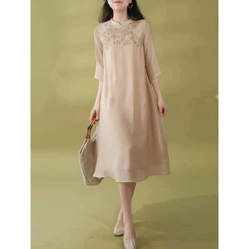 【旗开得胜】刺绣改良旗袍裙2025夏季新款宽松显瘦连衣裙A339