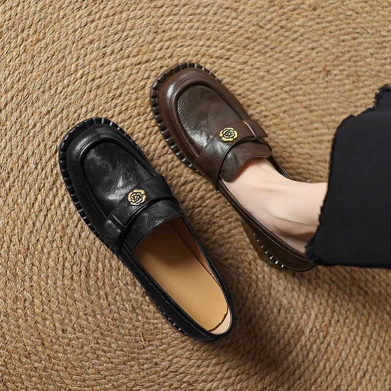 【成都●手工定制】乐福鞋（豆豆鞋）2025年春季韩版粗跟粗跟纯色