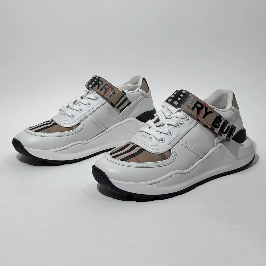 95新 BURBERRY/博柏利 37.5码 白色时尚魔术贴款运动鞋/ML01692