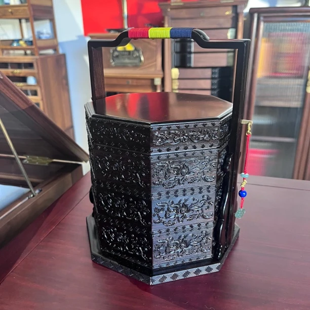 茶室必备新品紫光檀提篮茶柜盒