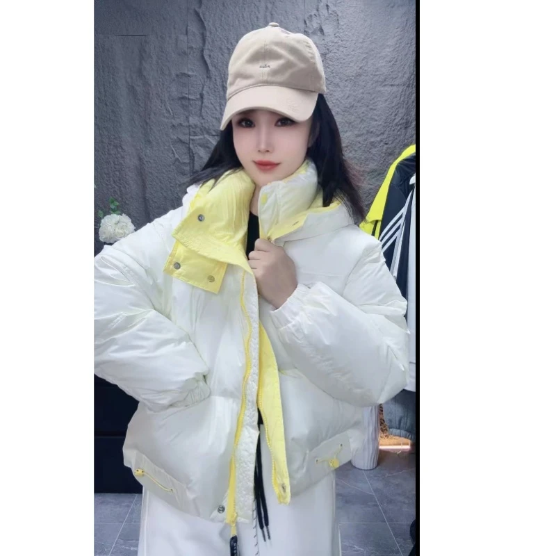 2025冬季新款时尚拼色宽松连帽加厚面包服保暖高级感棉服棉衣外套