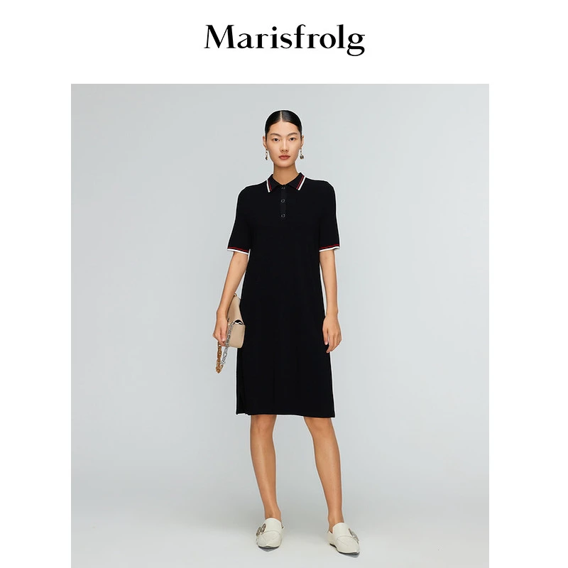 玛丝菲尔经典针织休闲翻领设计师连衣裙polo优雅连衣裙A1AY2803M