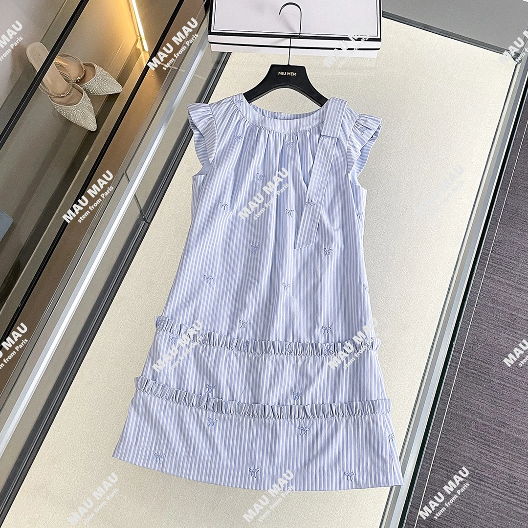 2025夏季法式小清新减龄蝴蝶结刺绣飞飞袖连衣裙DY7423