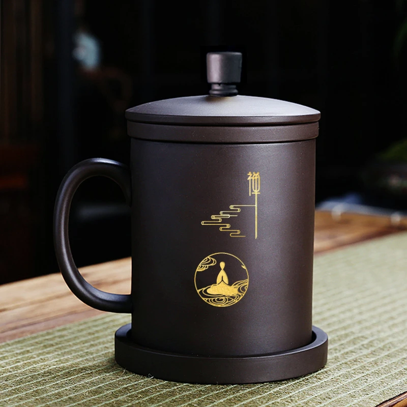刻字logo紫砂杯高档茶杯专用杯男大容量带盖过滤泡茶杯办公杯