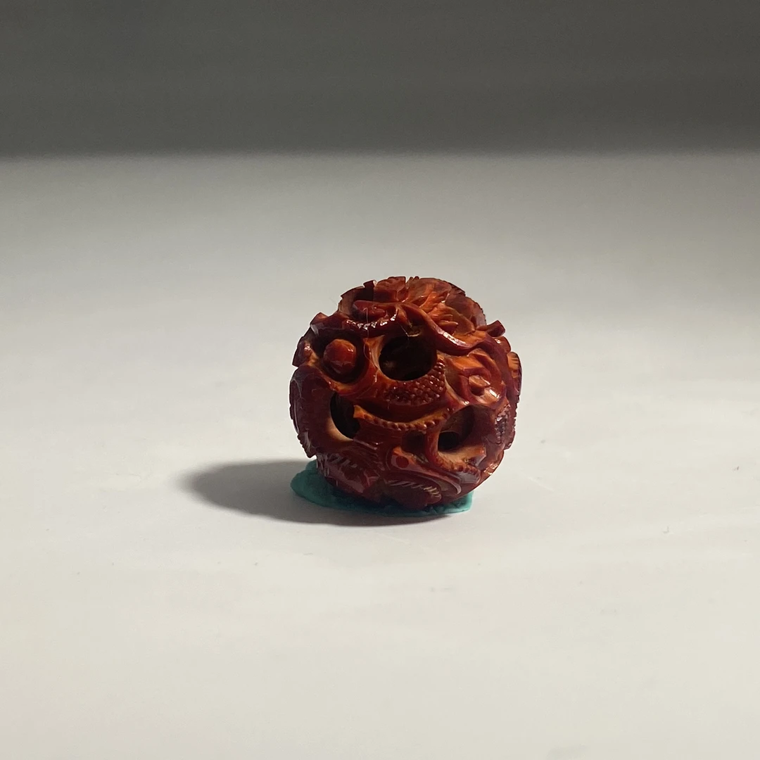 猛犸牙雕猪肝红四层鬼工球20mm假一罚四X3103