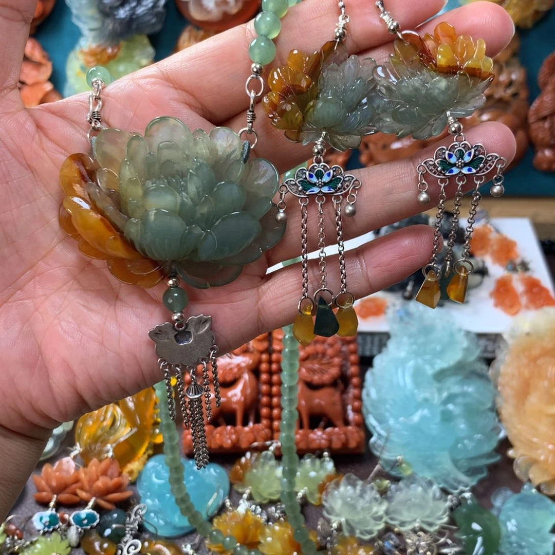 蛇纹石玉耳坠挂坠套装未镶嵌夏*