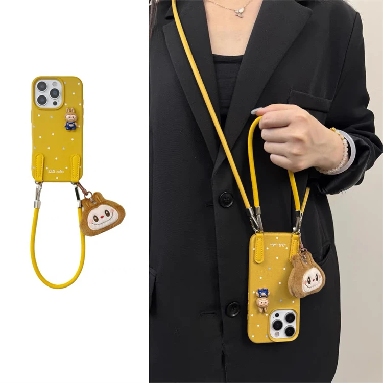 皮纹波点毛绒拉布布公仔挂件适用iphone16pro手机壳15promax手提