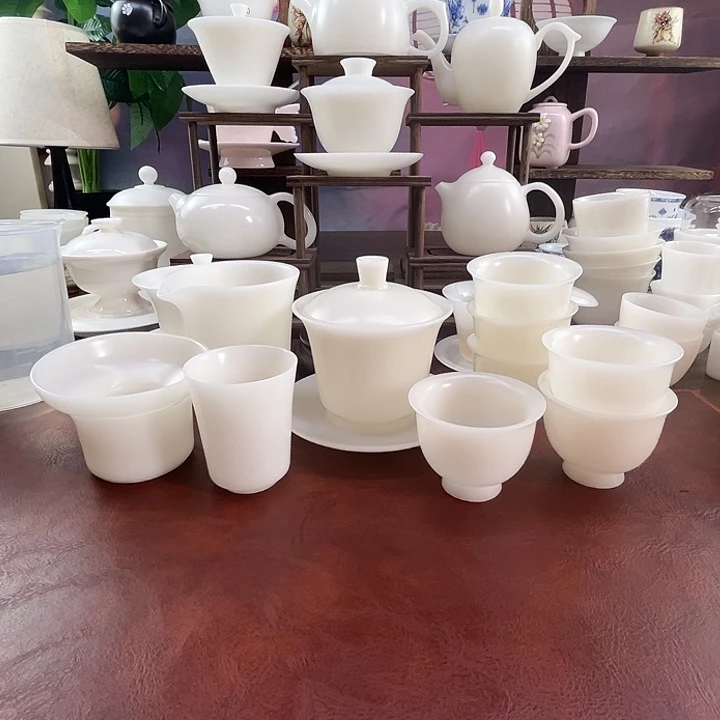 10件套装：隐唐窑系列/璞玉素烧自生釉150ml马蹄盖碗套组