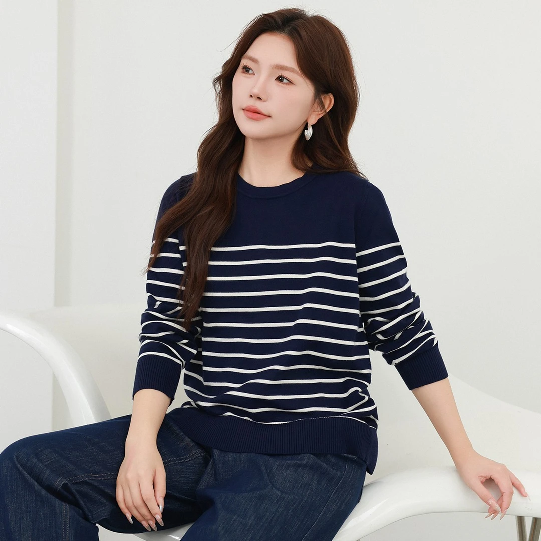 【复古条纹针织衫】MsShe大码女装新款内搭打底上衣MH509054