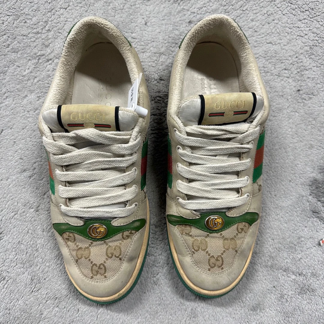 95新 GUCCI/古驰 Screener 皮革珐琅做旧款板鞋 7.5码 D19518