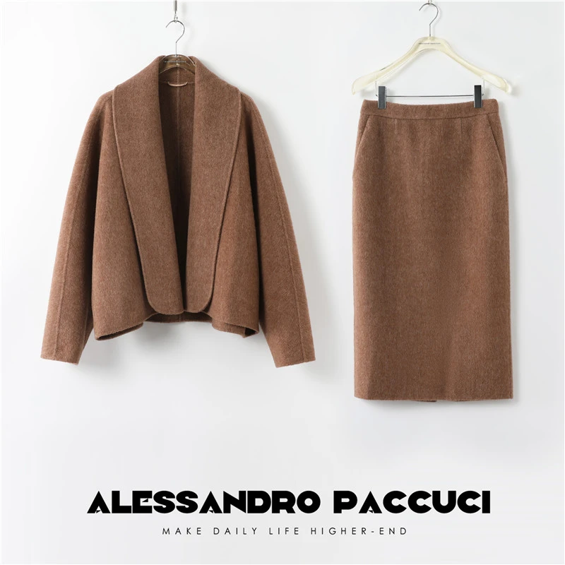 AP洛哥25724 X【微甜太妃糖】绵羊毛美拉德色极简廓形半裙/毛呢外套
