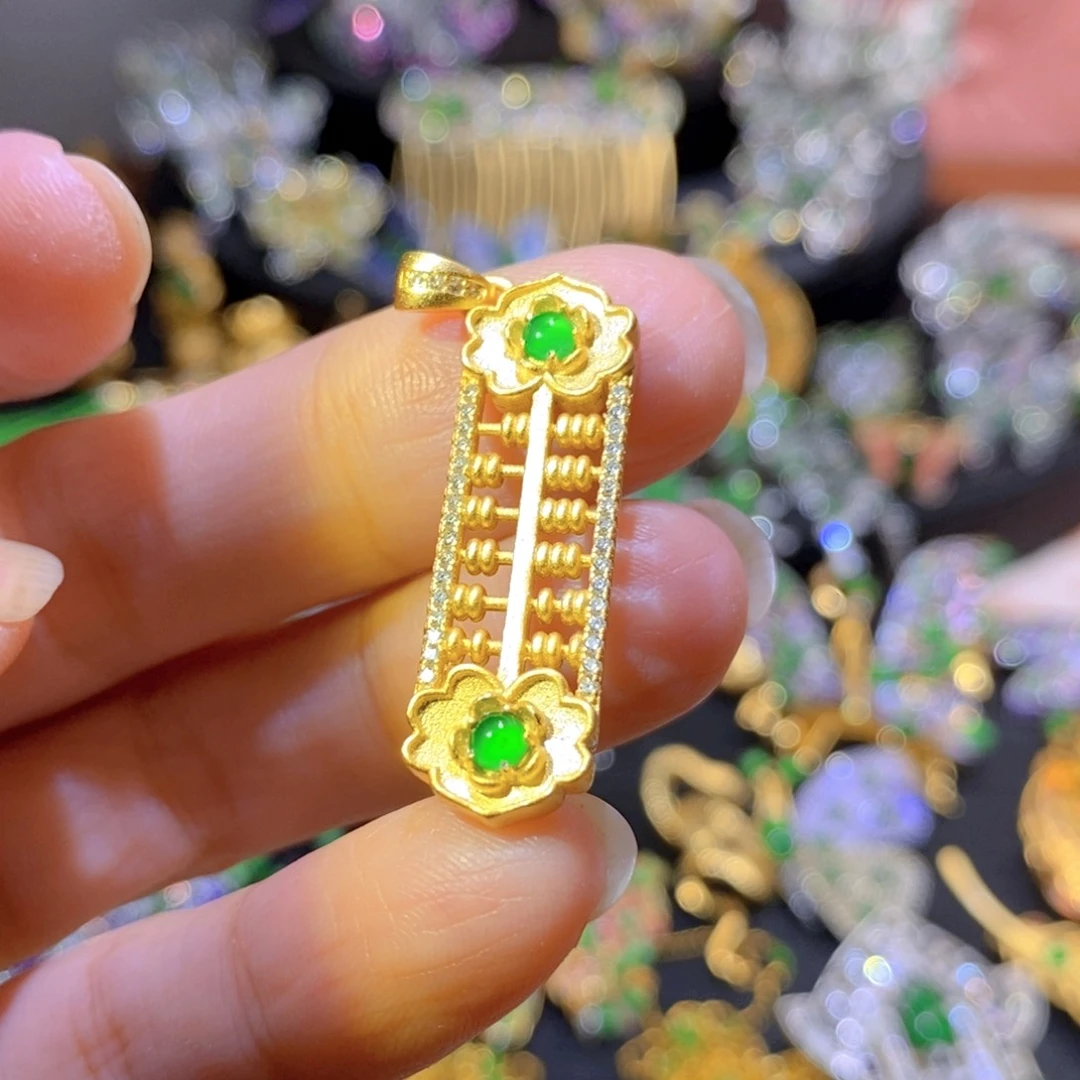 吊坠(不含链)银S925镶嵌翡翠