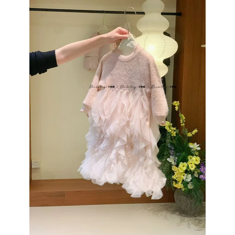 51224-51223现货【清仓 no退no还】女童粉色网纱连衣裙 棉服马甲