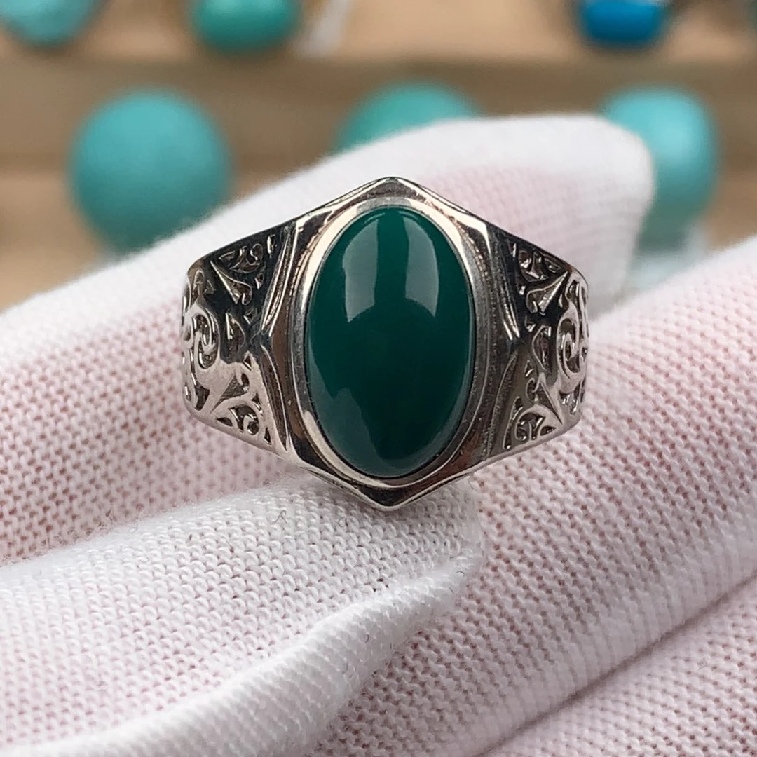 绿松石配饰银S925镶嵌男戒可调节