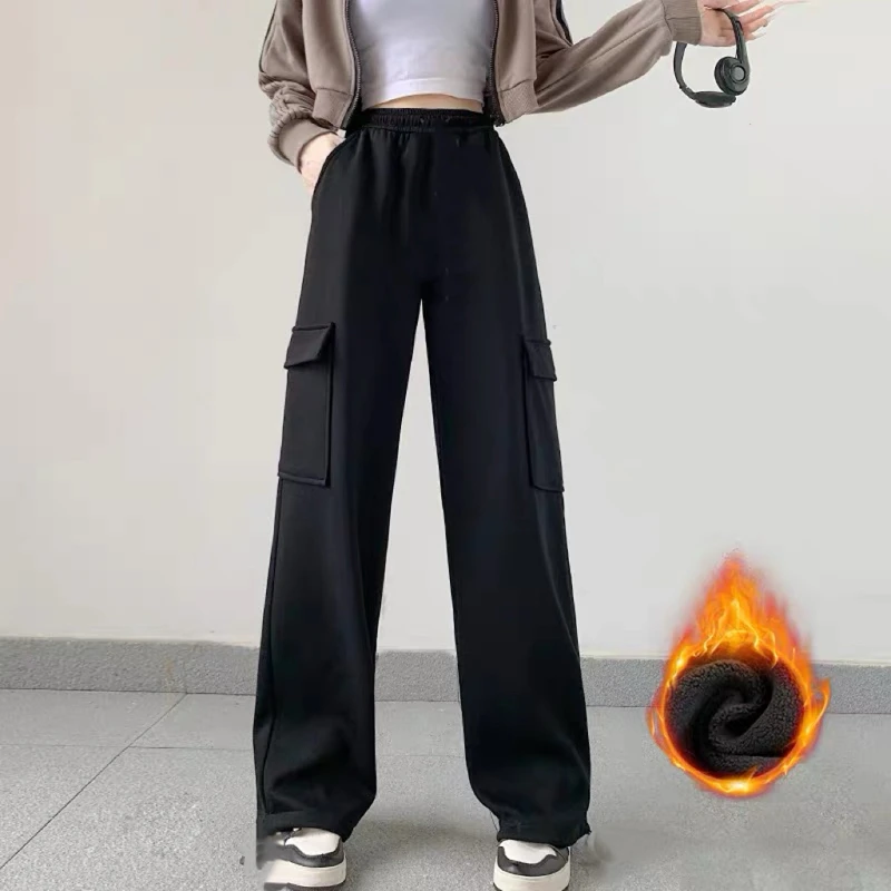 加绒工装裤秋冬加绒卫裤2025新款高腰显瘦宽松休闲运动裤 8807