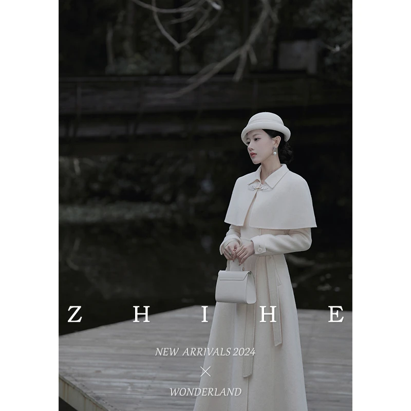 无艳一禾【白茶诗社】手工坊-静奢羊毛羊驼毛千金风双面呢披肩大衣